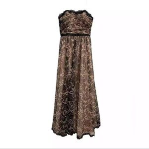 Adrianna Papell Strapless Black/Pink Lace Ball Gown Prom Dress‎ Bridesmaid US 6